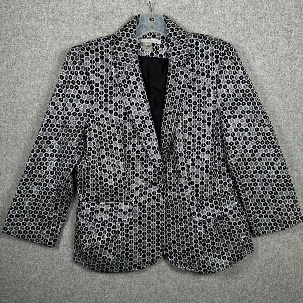 Peter Nygard Womens Size 12 Black White Polka Dot Metallic Blazer Jacket